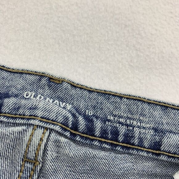 Old Navy Extra High Rise Sky-Hi Straight Leg Jeans 10 Womens Light Blue Denim L - Picture 3 of 8